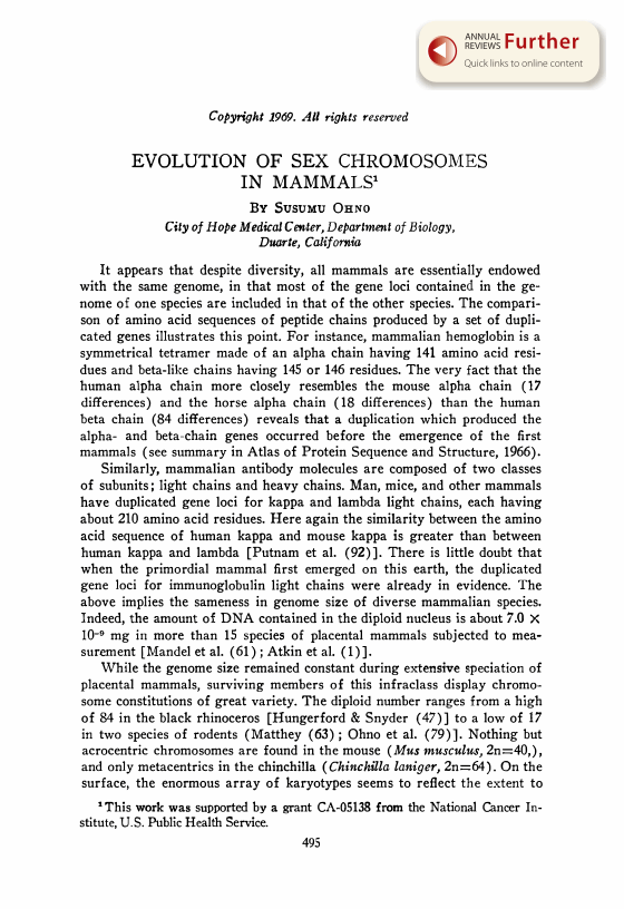 EVOLUTION OF SEX CHROMOSOMES IN MAMMALS Annual Reviews