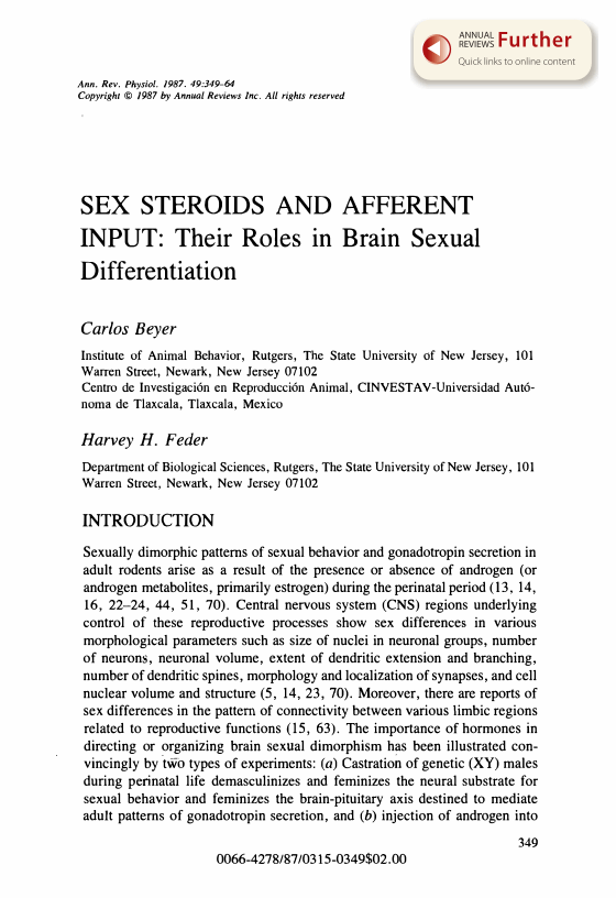 Sex Steroids And Afferent Input Their Roles In Brain Sexual