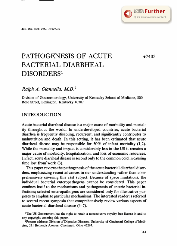 Pathogenesis of Acute Bacterial Diarrheal Disorders | Annual Reviews